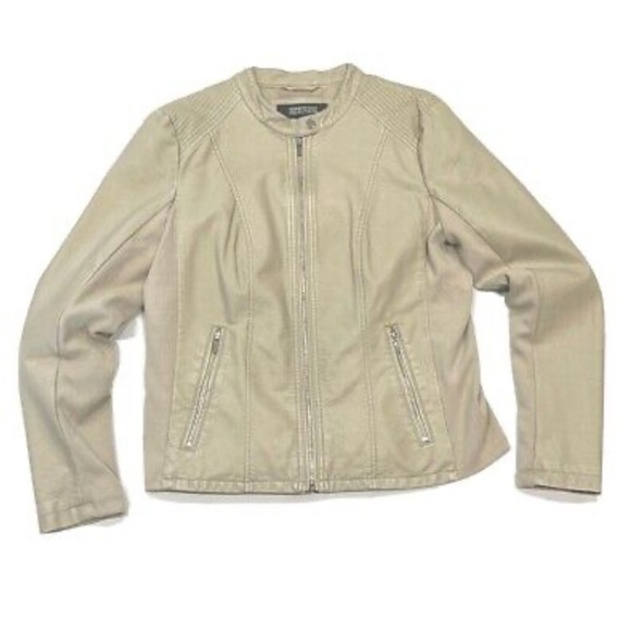 Kenneth Cole Reaction Beige Moto Jacket Faux Leather Women’s XXL - Picture 1 of 7